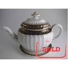 SOLD Coalport 'John Rose' New Fluted Oval Blue and Gilt Decorated Teapot and Stand, c1798 SOLD 